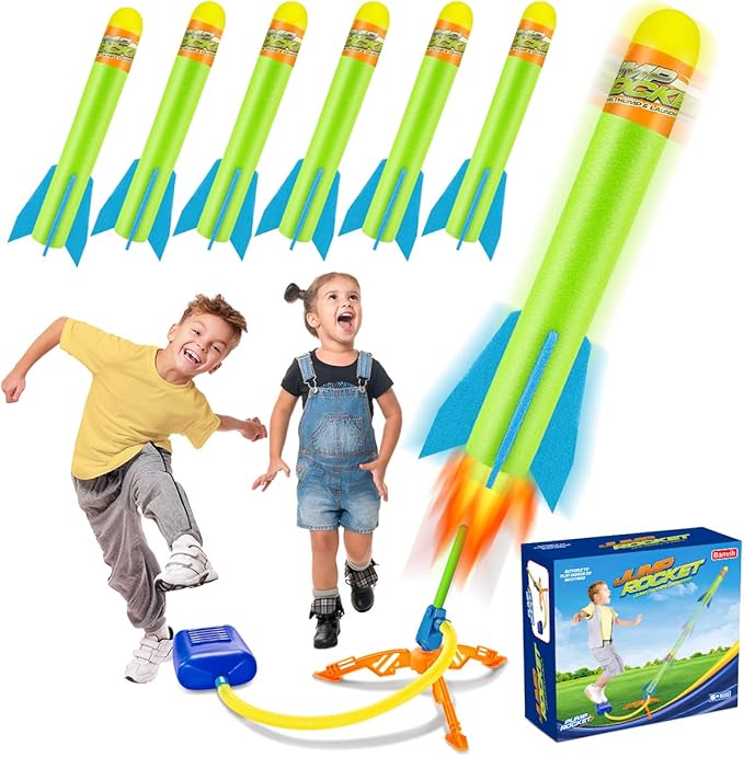 Banvih Toys Rocket Launcher for Kids, Christmas Stocking Stuffers for Ages 3 4 5 6 7 8+ Years Old, Outdoor Toys Games, Toddler Boys Birthday Gifts, 6 Foam Air Rockets, Launch up to 120+ft