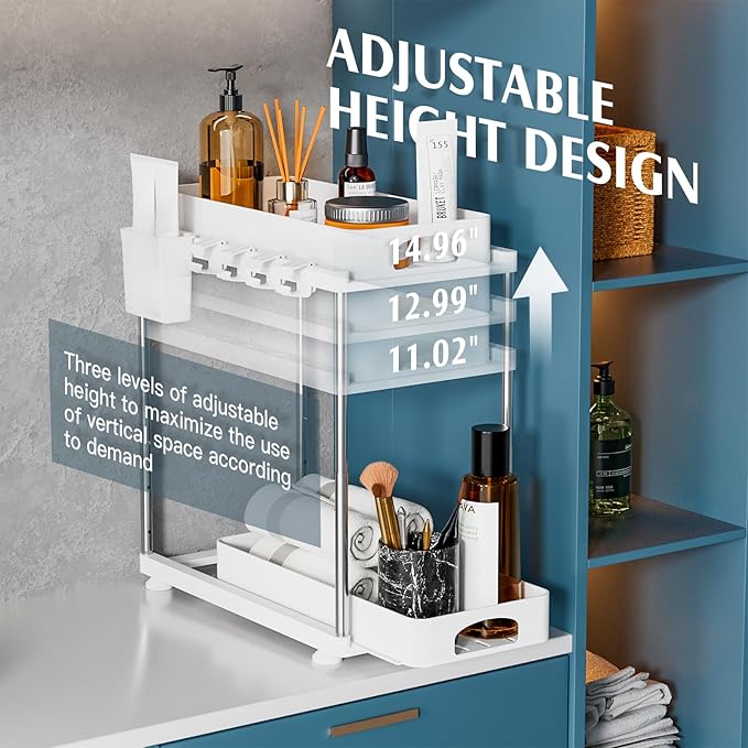 VERIFOST 2 Pack Under Sink Organizers and Storage, Double Sliding Kitchen