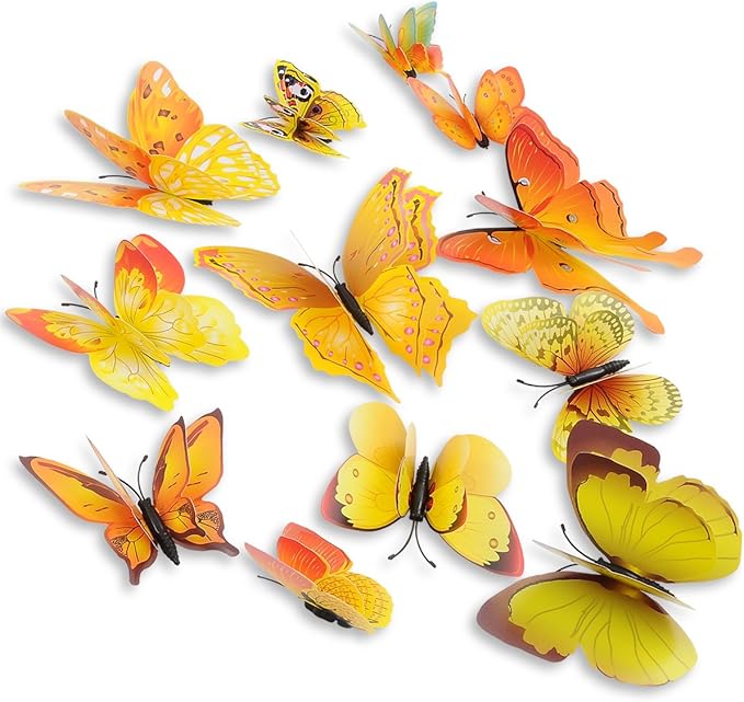 Mixed of 12PCS 3D Pink Butterfly Wall Stickers Decor Art Decorations¡­ (Yellow)