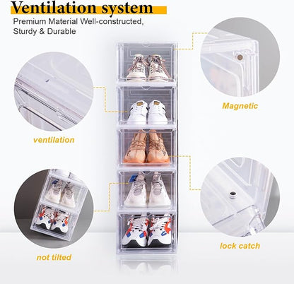 Attelite Shoe Box, Stackable Plastic Clear Shoe Box Organizer
