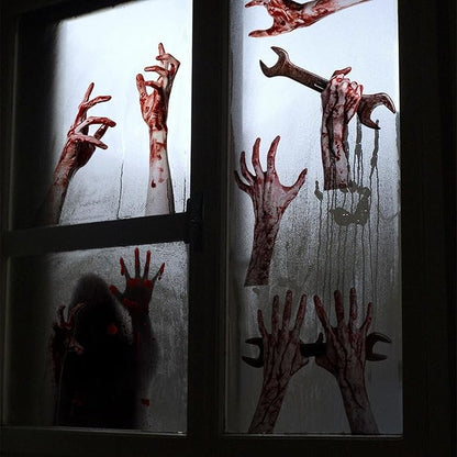 2 Sheets Halloween Window Clings for Glass Window Stickers Double-Side Ghost Window Decals Bloody Arm Ghost Shadow Designs DIY Decoration for Halloween Party Home Office Shop Glass Decor Supplies