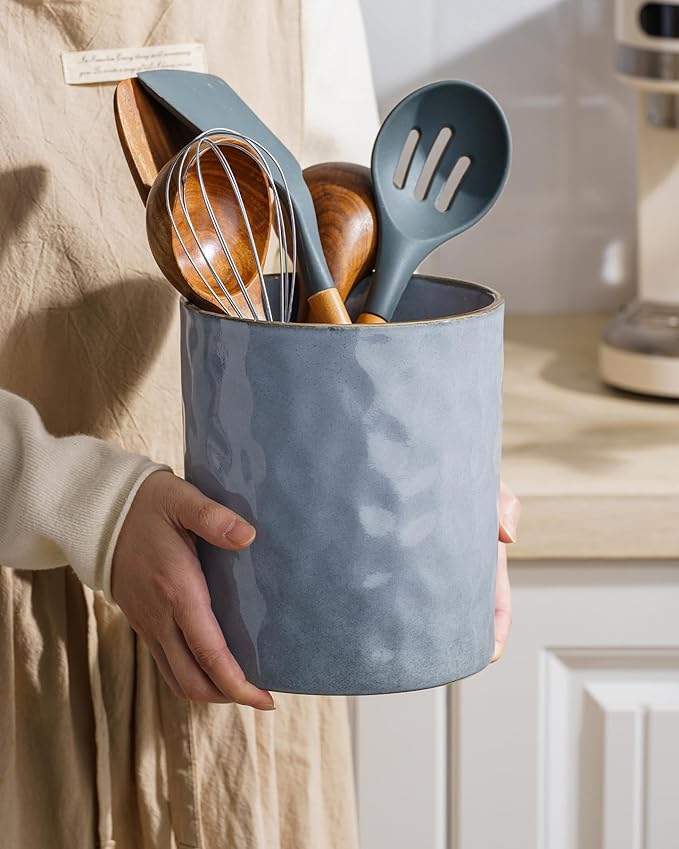 famiware Ocean Utensil Holder, 7.2"+5.8" Ceramic Kitchen Utensil Holder