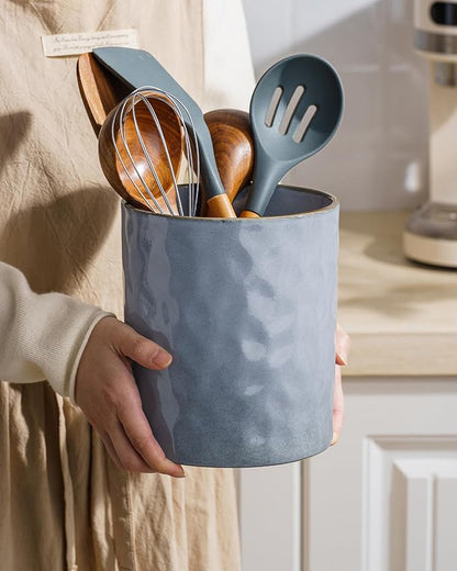 famiware Ocean Utensil Holder, 7.2"+5.8" Ceramic Kitchen Utensil Holder