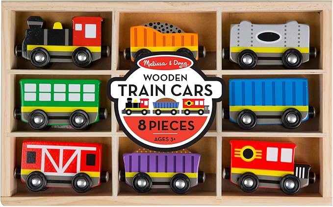 Melissa & Doug Wooden Magnetic Train Cars - 8 Piece Educational and Skill-Building Wooden Toy for Boys and Girls