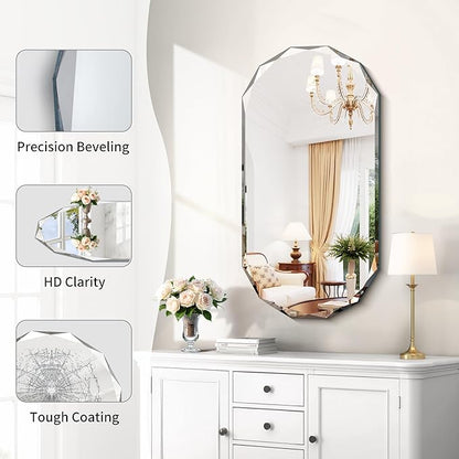 GLASHOM Beveled Edge Frameless Bathroom Mirror, Oval Wall Mirror