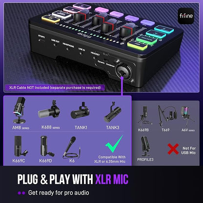 FIFINE Gaming Audio Mixer, Streaming RGB PC Mixer