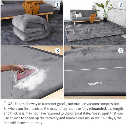 Play Mat for Babies Toddlers,1.3" Thick Elasti-Foam Anti-Fall Cushion Mat for Kids Room,28×72 Bedroom Bedside Rugs,Water-Repellent Soft Coral Velvet,Non-Slip(Dark Grey)