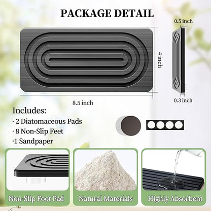 2 PCS Water Absorbing Diatomite Coasters, Stone Drying Mat