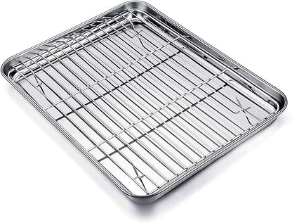 TeamFar Baking Tray and Rack Set, Stainless Steel Baking Pan Cookie Sheet