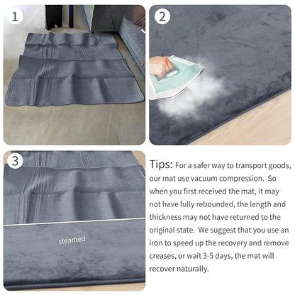 Baby Play Mat for Floor,Extra Large 79"×118" Tummy Time Mat,Thicker Memory Foam Mats for Toddler,Infant,Kids,Water Repellent Ultra Soft Coral Velvet,Non-Slip Backing Safe for Crawling(Dark Grey)