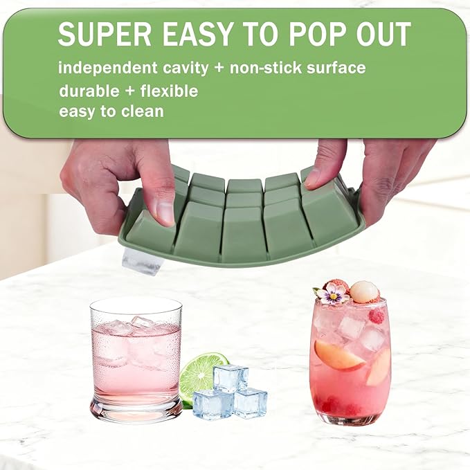 Ice Cube Trays for Freezer, 2 Pack Easy Release Slicone Ice Cube Tray