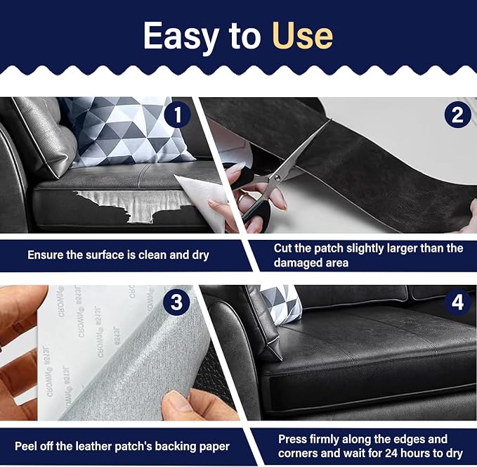 Zenyao Leather Repair Patch Tape - Self Adhesive Leather Repair Kit for Car Seat Furniture, Heavy Duty Vinyl Repair Patch for Couch Sofa, Waterproof Fix for Tears, 3x60 Inch Roll, Light Grey