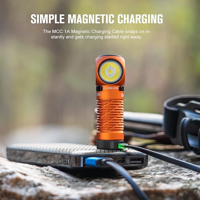OLIGHT Perun 2 Mini Headlamp 1100 Lumens LED Head Flashlight, Rechargeable Headlight with Red Light Option, Great for Working, Hiking, Camping and Climbing (Orange Cool White: 5700~6700K)