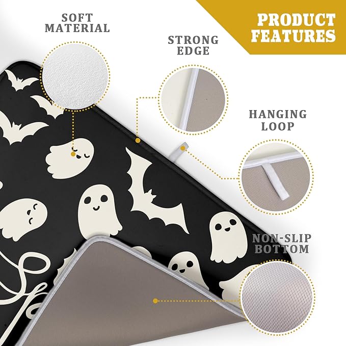 Halloween Dish Drying Mat for Kitchen Counter 18x24 Cute Ghost Black Spooky
