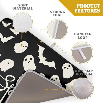 Halloween Dish Drying Mat for Kitchen Counter 18x24 Cute Ghost Black Spooky
