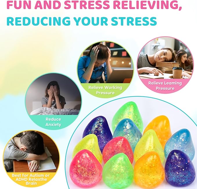 12 Pcak Fidget Stress Balls, Slow Rising Stress Ball for Kids Adults,Hand Therapy Sensory Squishy Ball,Bulk Squishy Squeeze Ball Set and Birthday Party