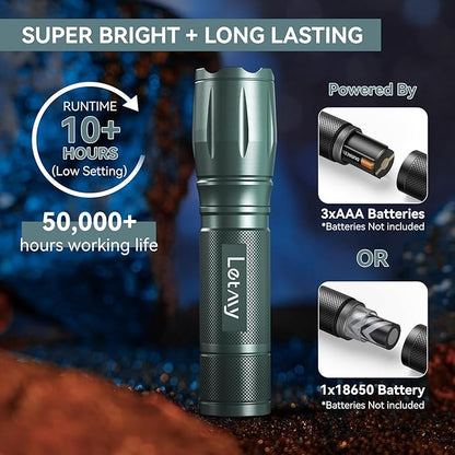 LETMY Tactical Flashlight - 2 Pack Bright Military Grade LED Flashlights High Lumens - Portable Handheld Flash Light, 5 Modes Zoomable Waterproof Flashlights for Home Emergency Camping- Gray