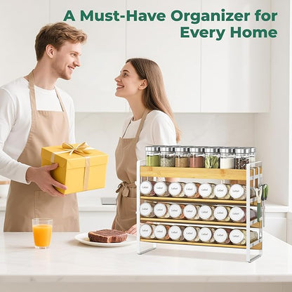 EsLuker.ly Spice Seasoning Rack Organizer Kitchen Countertop, 4 Tier Bamboo