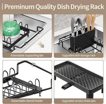 SanDream Dish Drying Rack, Small Over Sink Dish Drying Rack, Expandable Over