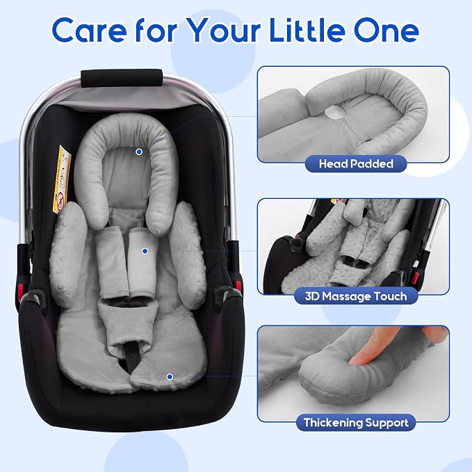 Baby Car Seat Head Support for Doona Stroller, Thickened Infant Carseat Head Support with 3 Strap Covers, Reversible Car Seat Insert for Newborn, Baby Car Seat Cushion with Filled Natural Cotton