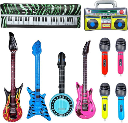 10pcs Inflatable Instruments Party Props Rock Star Toy Set Inflatable Saxophone Bass Rock Microphone Rock Electric Guitar Recorder Suitable for Various Music Parties(Classical Style)