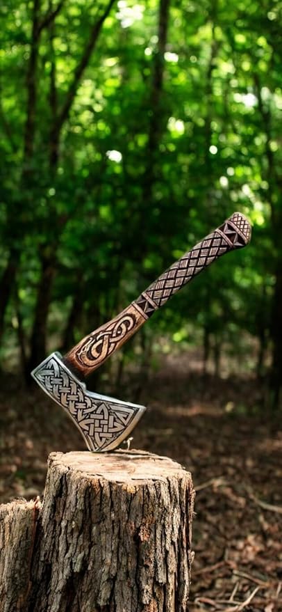 AX-7615 Custom Gift Forged Carbon Steel Viking Axe with Rose Wood Shaft, Viking Bearded Camping Axe