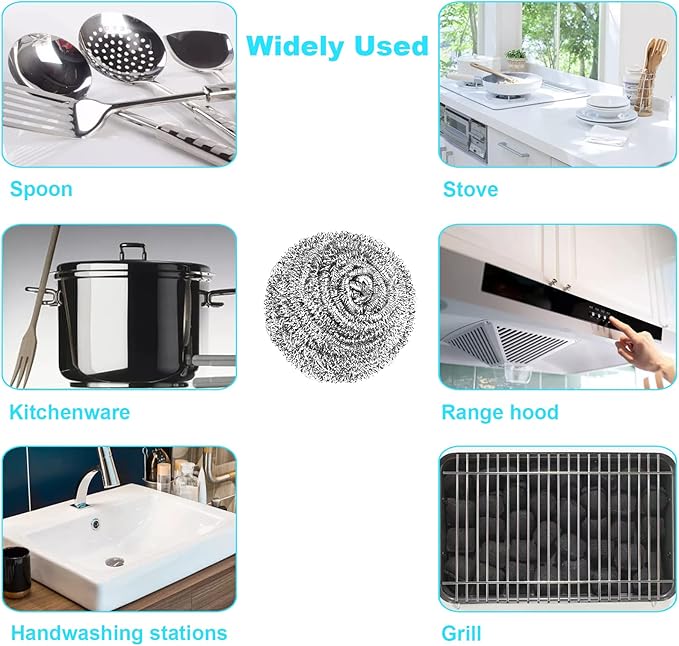 15 Pack Steel Wool Scrubber, Metal Kitchen Scrubbing Sponges, Dishwashing