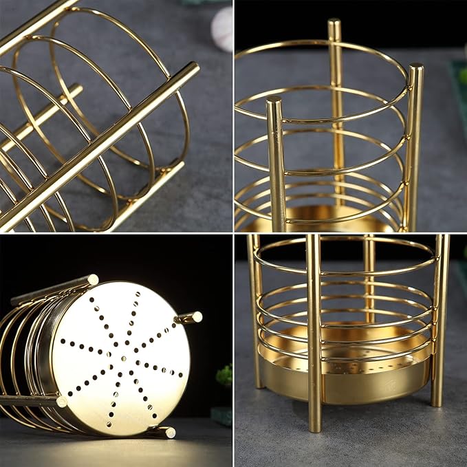 Gold Kitchen Utensil Holder for Kitchen Counter, Stainless Steel Utensil Crocks