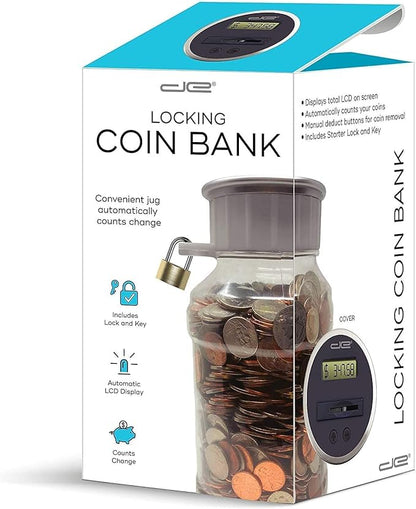 Locking Digital Coin Bank Savings Jar - Pennies Nickles Dimes Quarter Half Dollar Change Counter | Clear Jar with LCD Display