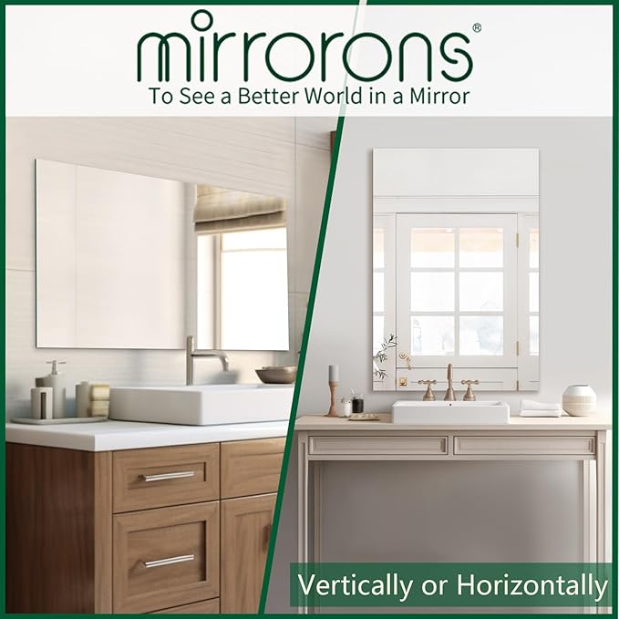 Mirrorons Frameless Mirror, Wall Mirror 48" x 30", Modern Bathroom Mirrors
