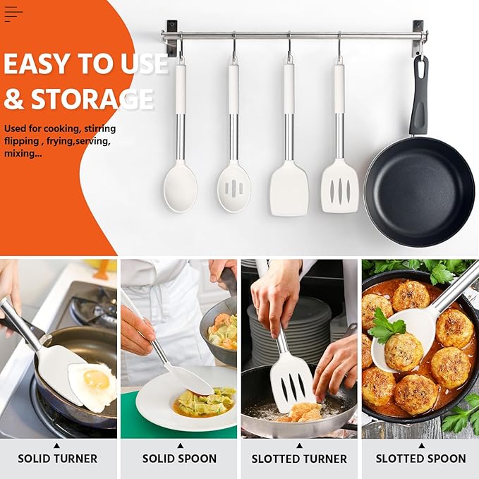 E-far Cooking Utensils Set of 4, Silicone Kitchen Utensils
