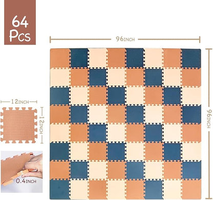 TCBunny Kids Soft EVA Foam Jigsaw Puzzle Play Mat, 18 Interlocking Tiles and Edges Baby Play Mat, for Kids Gym, Nursery, Playroom, Pet Mat, Total Floor Coverage 16 Sq Ft