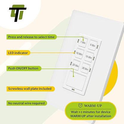 TG 30-Minute No Neutral Wire Countdown Timer Switch, 1-5-10-15-20-30 Min