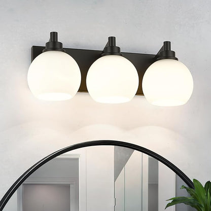 METWET Bathroom Light Fixtures, 3-Light Matte Black Vanity Light, Modern Wall