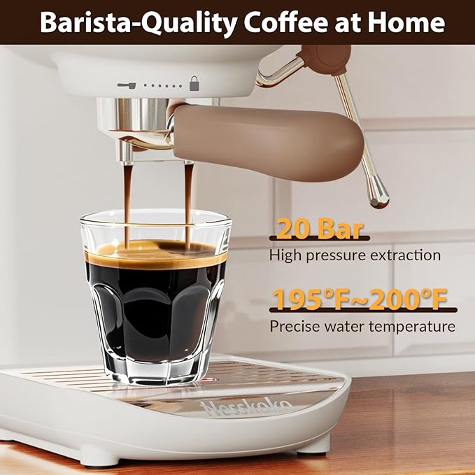 Espresso Machine with Steam Milk Frother Semi Automatic 20 Bar Compact White