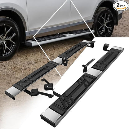 PM PERFORMOTOR 6.5" Running Boards Compatible with 2006-2018 Toyota RAV4, Pair of Stainless Steel Side Rails Step Bars with 6 Pcs Brackets, Polished Chrome