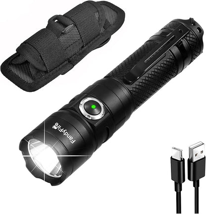 Tactical Flashlight with Holster for Duty Belt, 1300 High Lumen Police Flashlight - 6 Mode Rechargeable LED Flashlight for Camping/Law Enforcement FG10(Black)
