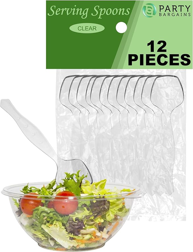 PARTY BARGAINS Disposable Clear Plastic Serving Spoons 8.75″ – Heavy-Duty Clear