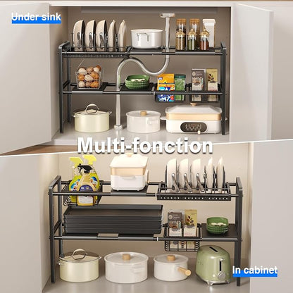 Mustorn Pots and Pans Organizer Under Cabinet, Expandable 2 Tier Under Sink