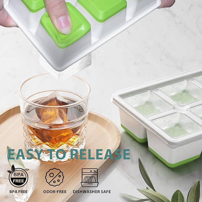 Optish Large Ice Cube Molds, 2 Pack Whiskey Square Ice Molds, 1.8 Inch Big Ice