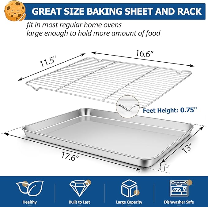 TeamFar Baking Sheet with Rack Set, Stainless Steel Baking Pan Cookie Sheet
