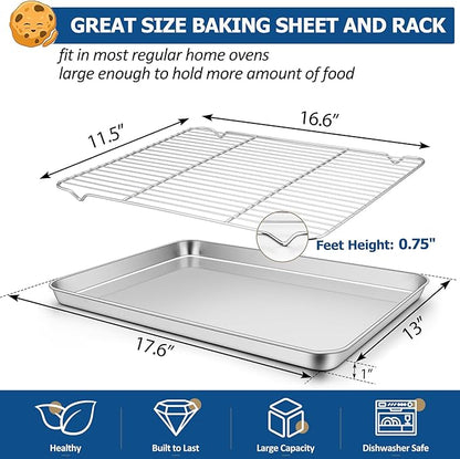 TeamFar Baking Sheet with Rack Set, Stainless Steel Baking Pan Cookie Sheet