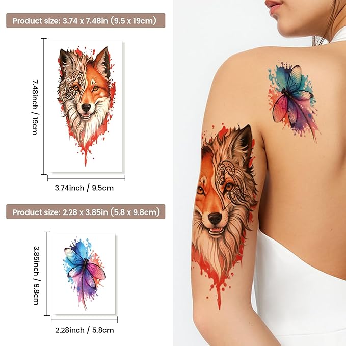 77 Sheets Temporary Tattoo, 17 Sheets Half Arm Flower Lion Tiger Cat Owl Parrot Fake Tattoos for Adults Shoulder Neck, 60 Sheets Tiny Waterproof Temporary Tattoos Realistic for Women Girls and Kids