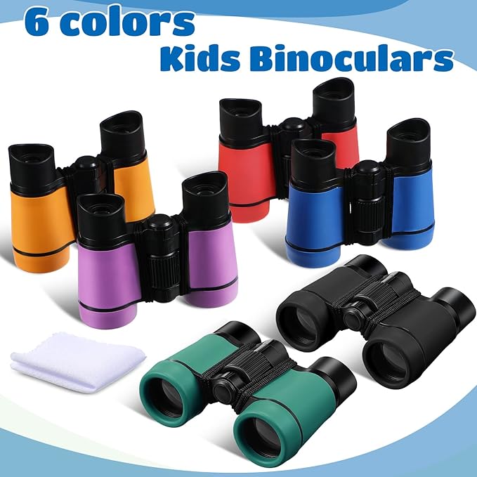 6 Pack Kids Binoculars Shock Proof Toy Binoculars Set for Age 3-12 Years Boys Girls Hunting Folding Small Telescope Birthday Gifts Bird Watching Educational Learning Camping Outdoor (Stylish Colors)