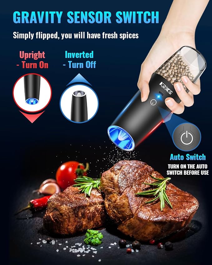 Rechargeable Pepper and Salt Grinder Set, whit Gravity Sensing Switch and LED