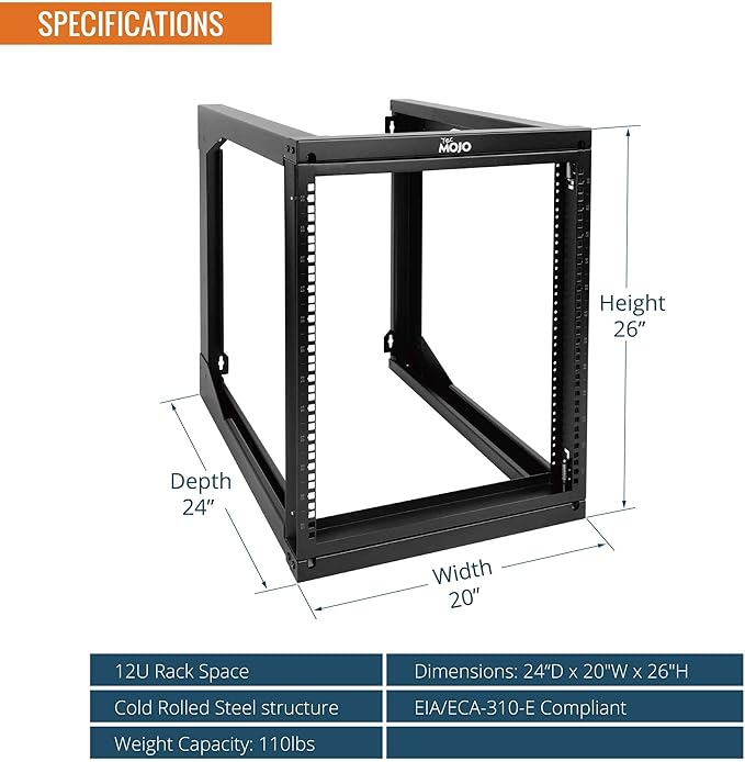 Tecmojo 12U Wall Mount Server Rack, Open Frame Network Rack