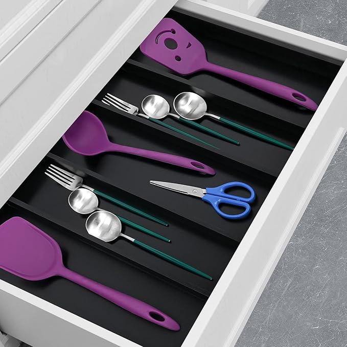 Utoplike Bamboo Drawer Organizer Kitchen Utensils, Adjustable Black Silverware