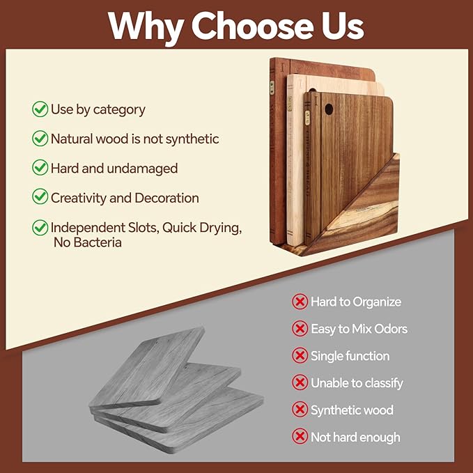 Book Cutting Board Set with Separated Stand, 3 Piece Wood Cutting Boards That