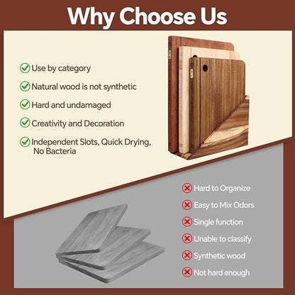 Book Cutting Board Set with Separated Stand, 3 Piece Wood Cutting Boards That