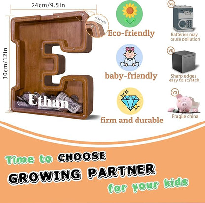 Wooden Letter Piggy Bank for Kids Larger Letter Piggy Bank for Boys and Girls Personalized Piggy Bank Initial Coin Bank Wood Kids Money Bank for Birthday and Festival
